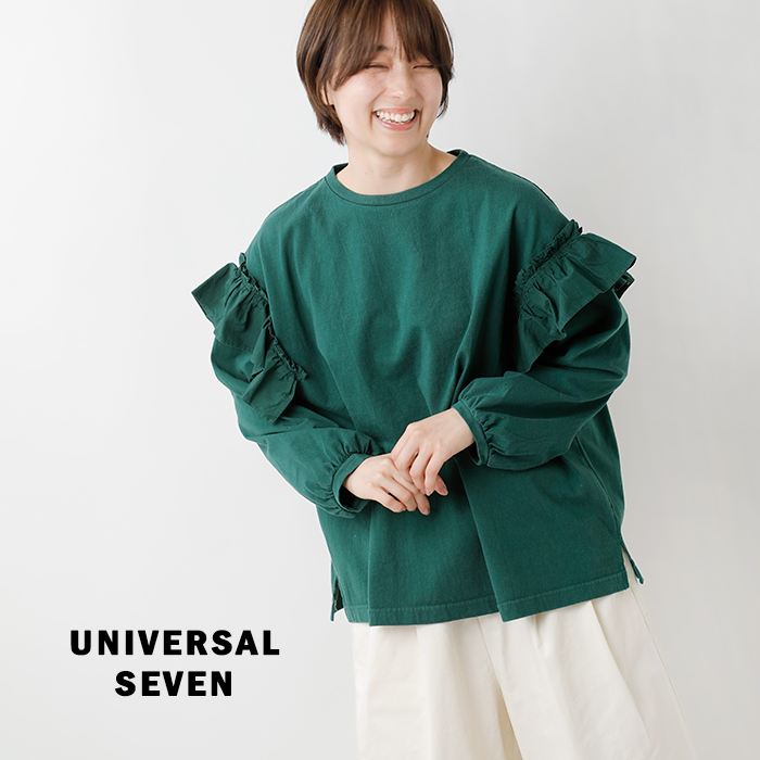 universal seven(ユニヴァーサルセブン)USAコットンギャザーフリルTシャツus230ct026