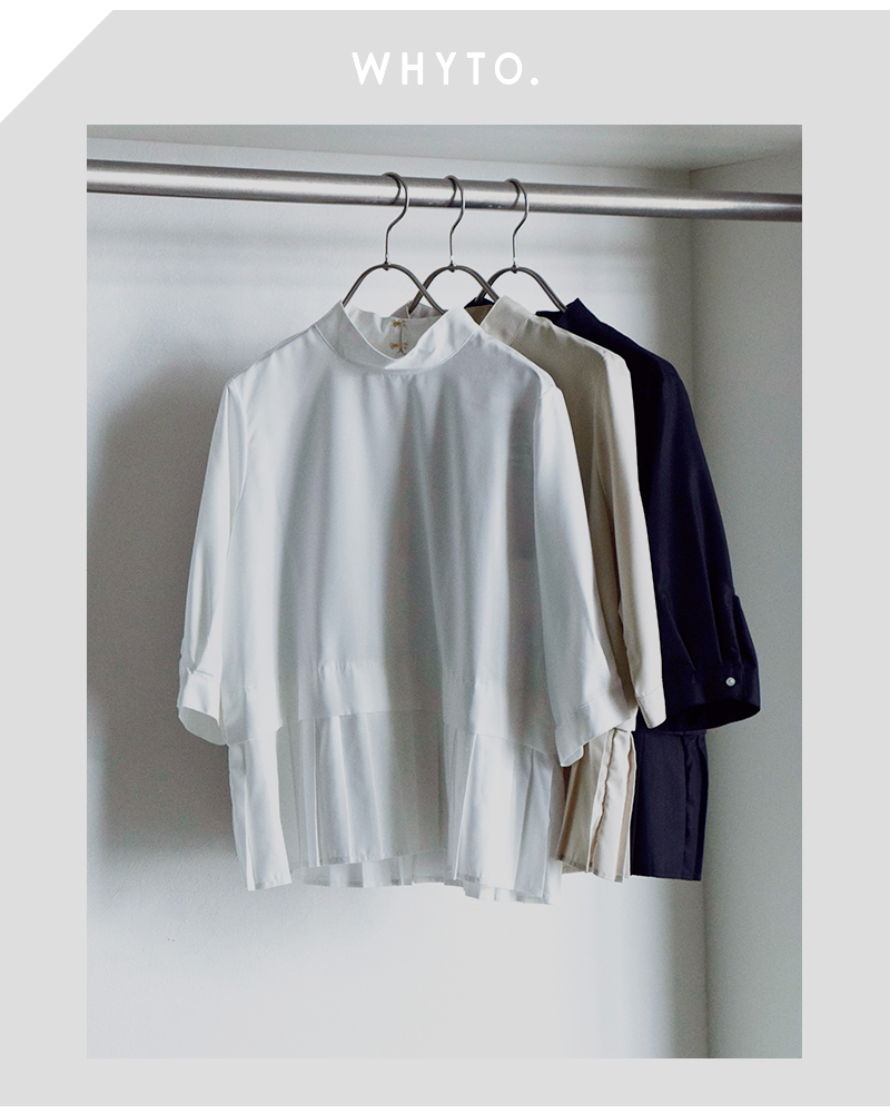 whyto(ホワイト)ベルマックススタンドカラー裾プリーツブラウス“HEMPLEATSBLOUSE”wht21fbl4004