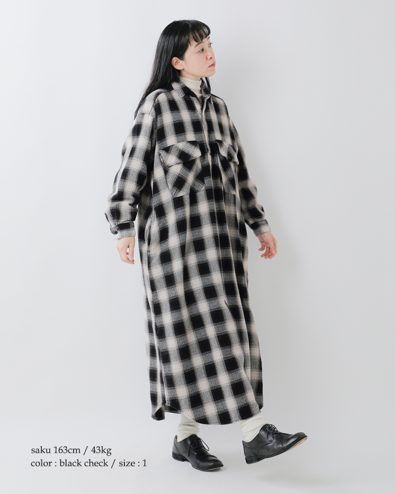 or slow(オアスロウ)オーガニックヘリンボーンフランネルプルオーバードレス00-9542