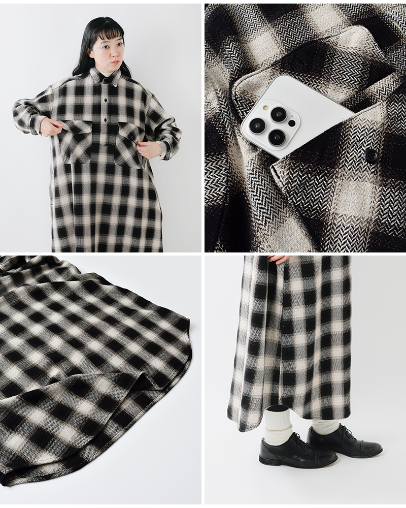 or slow(オアスロウ)オーガニックヘリンボーンフランネルプルオーバードレス00-9542