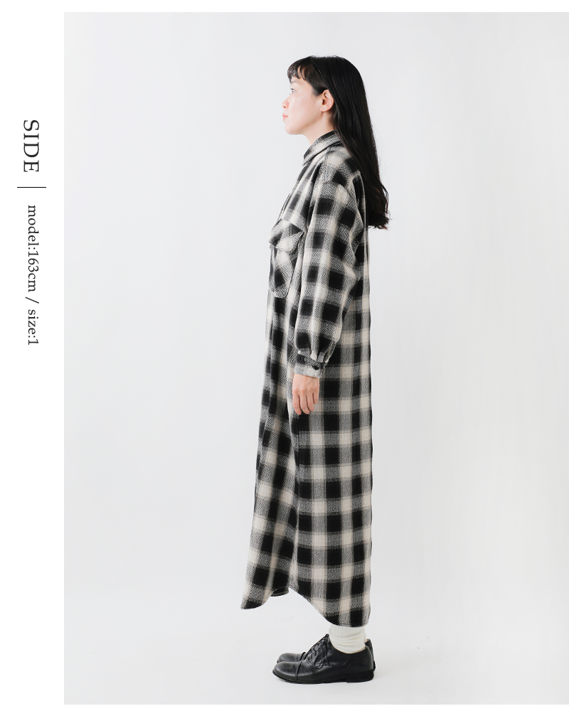 or slow(オアスロウ)オーガニックヘリンボーンフランネルプルオーバードレス00-9542