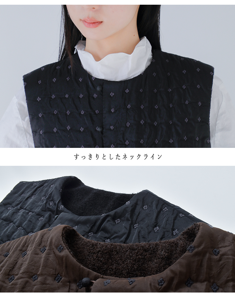 qiri(キリ)フラワードットキルトジャガードリバーシブルベスト“flowerdotquiltJQshortreversiblevest”63-01-bl-008-25-2