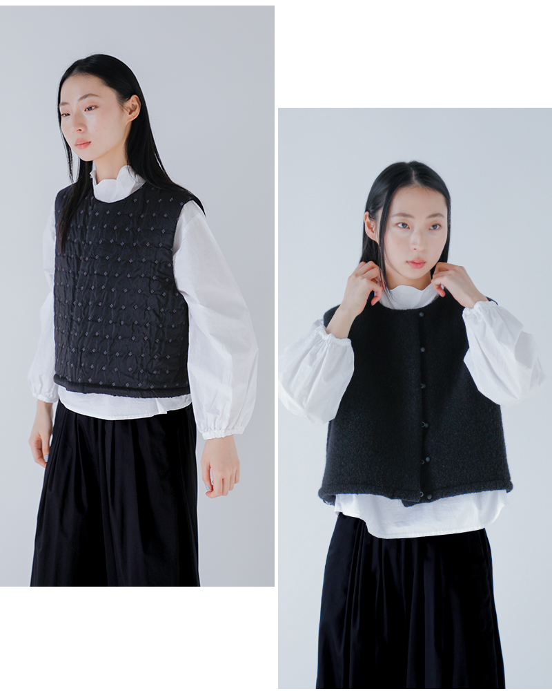 qiri(キリ)フラワードットキルトジャガードリバーシブルベスト“flowerdotquiltJQshortreversiblevest”63-01-bl-008-25-2