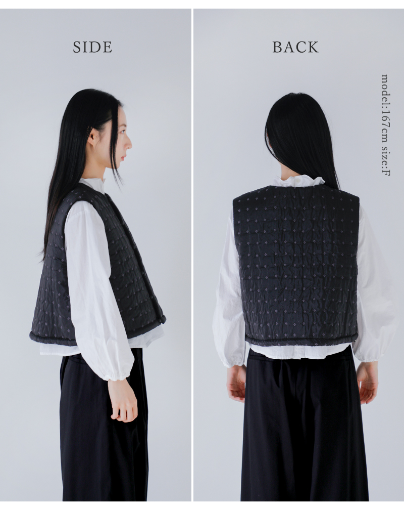 qiri(キリ)フラワードットキルトジャガードリバーシブルベスト“flowerdotquiltJQshortreversiblevest”63-01-bl-008-25-2