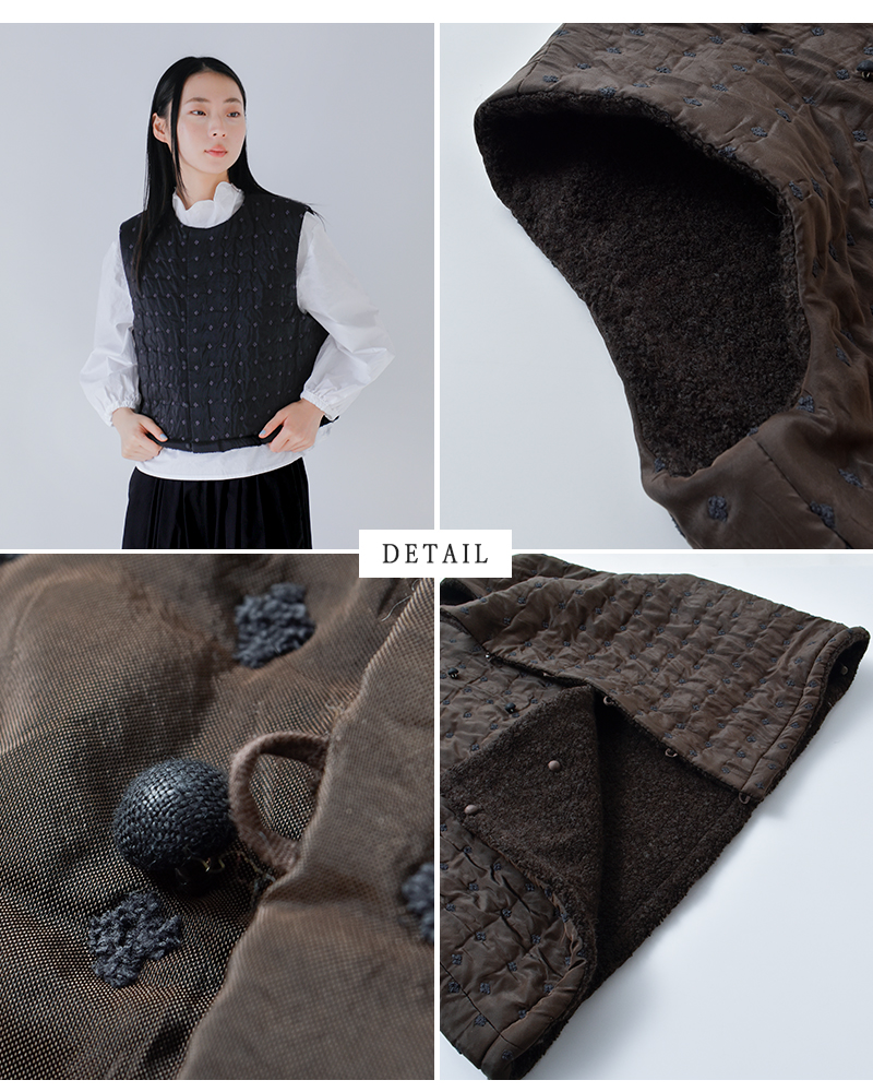 qiri(キリ)フラワードットキルトジャガードリバーシブルベスト“flowerdotquiltJQshortreversiblevest”63-01-bl-008-25-2