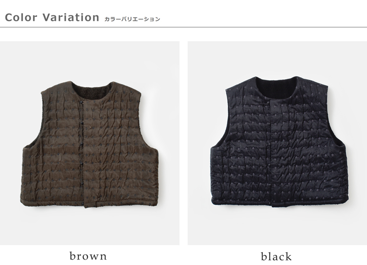 qiri(キリ)フラワードットキルトジャガードリバーシブルベスト“flowerdotquiltJQshortreversiblevest”63-01-bl-008-25-2