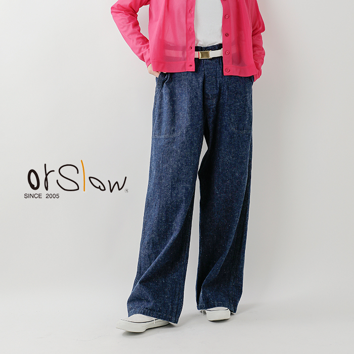 or slow(オアスロウ)ワイドフィットUSネイビーデニムユーティリティパンツ01-v5130
