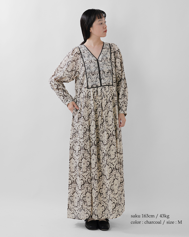ne Quittez pas(ヌキテパ)ドビーストライプダマスクプリントヨークシャーリングドレス“DobbyStripeDamaskPrintYokeShirringDress”010451zy1