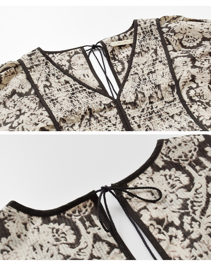 ne Quittez pas(ヌキテパ)ドビーストライプダマスクプリントヨークシャーリングドレス“DobbyStripeDamaskPrintYokeShirringDress”010451zy1