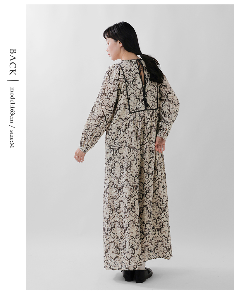 ne Quittez pas(ヌキテパ)ドビーストライプダマスクプリントヨークシャーリングドレス“DobbyStripeDamaskPrintYokeShirringDress”010451zy1