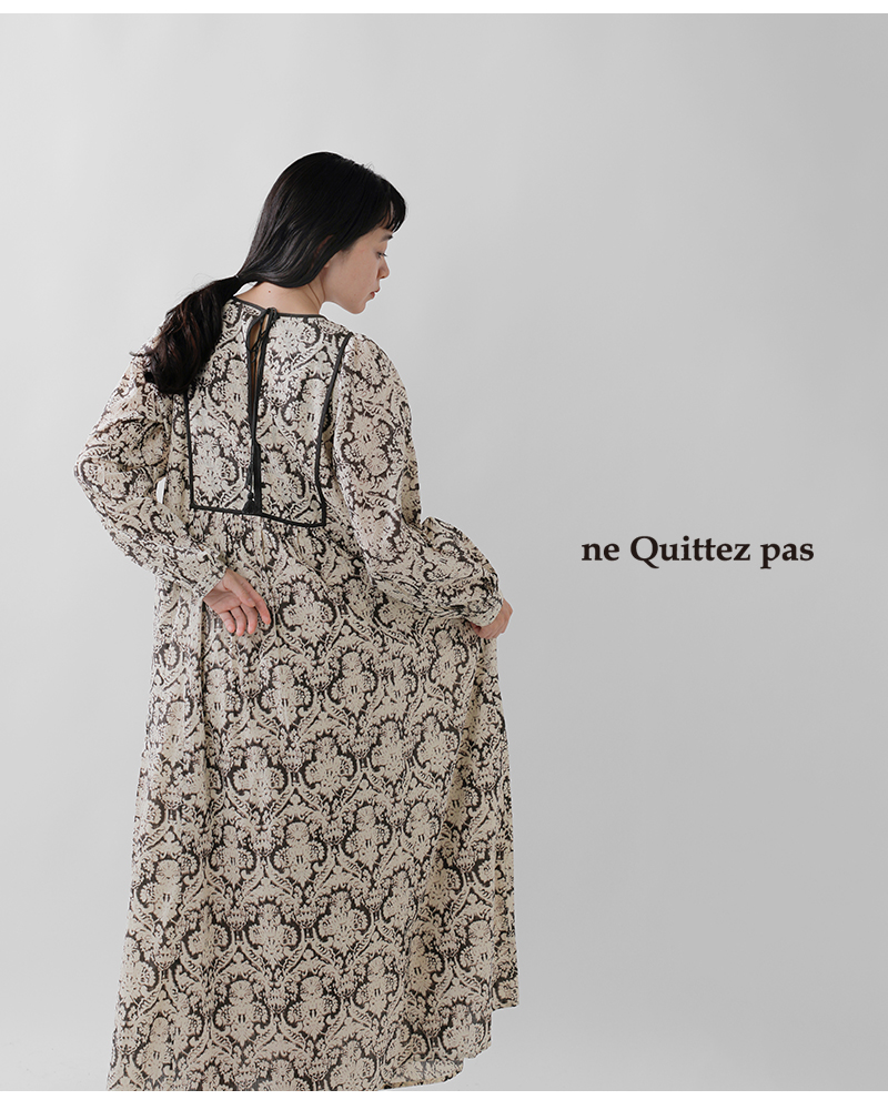 ne Quittez pas(ヌキテパ)ドビーストライプダマスクプリントヨークシャーリングドレス“DobbyStripeDamaskPrintYokeShirringDress”010451zy1