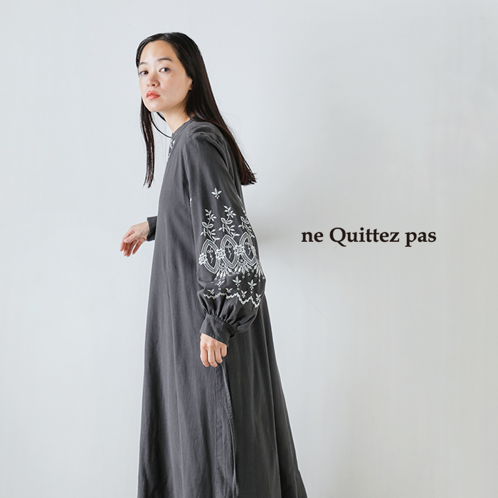 NET EMB RIBBON DRESS 永野芽郁着　ワンピース　刺繍　ヌキテパ ne Quittez pas ヌキテパ クリンプ コットン アングレーズ 刺繍