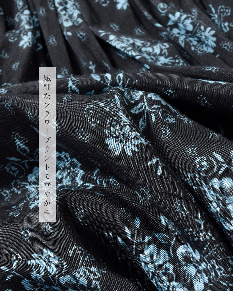 ne Quittez pas(ヌキテパ)シャンタンジャガードポピープリントヨークドレス“ShantoonJacquardPoppyPrintYokeDress”010452wl1