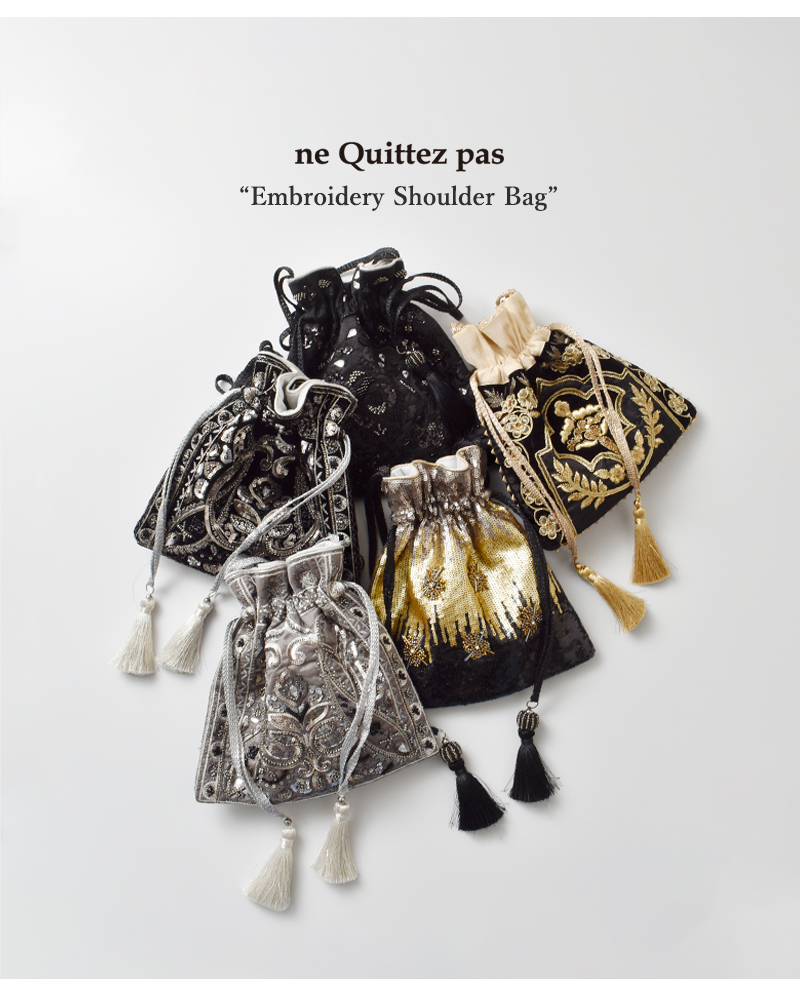 ne Quittez pas ヌキテパ スパンコール 刺繍 ショルダーバッグ