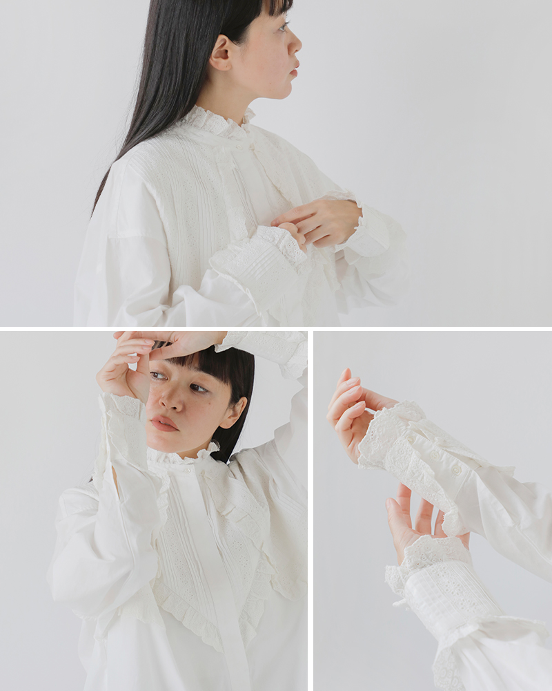 新品タグ付　Sara mallika サラマリカ レース　ブラウス　トップス Sara mallika サラマリカ ブラウス Cotton Border Gather Lace