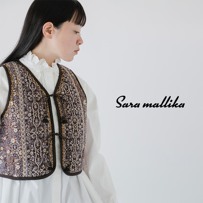 極美品ꕥサラマリカ 刺繍 リネン コットン ベスト ジレ 羽織 リボン 近年 URBAN RESEARCH ベスト ジレ カットワークレース刺繍ジレ
