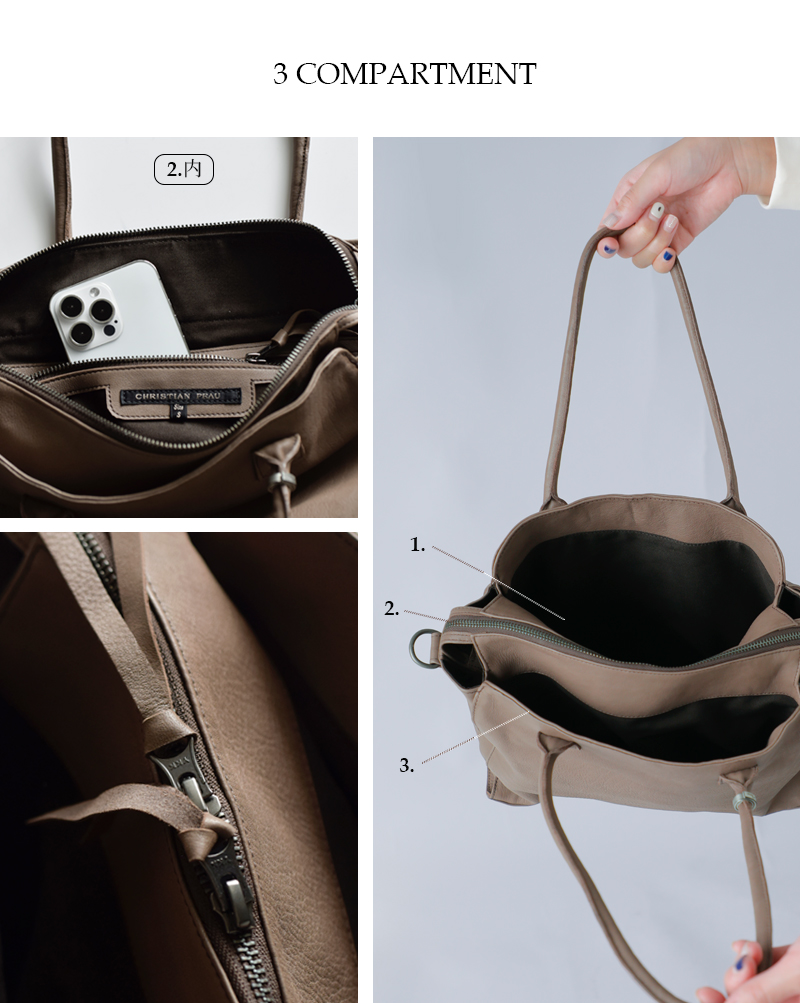 CHRISTIAN PEAUカウレザー ラウンド ハンドル 2wayトート バッグ 06346cp-vcw