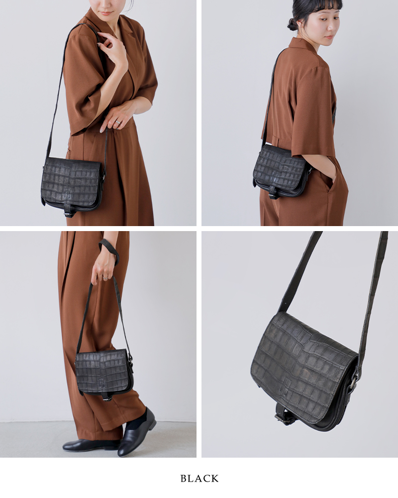 美品✨ クレッシェンド クロコダイル ショルダーバッグ オールレザー ネイビー 美品 la Deesse CRESCEND クレッシェンド JRA認定 クロコダイル