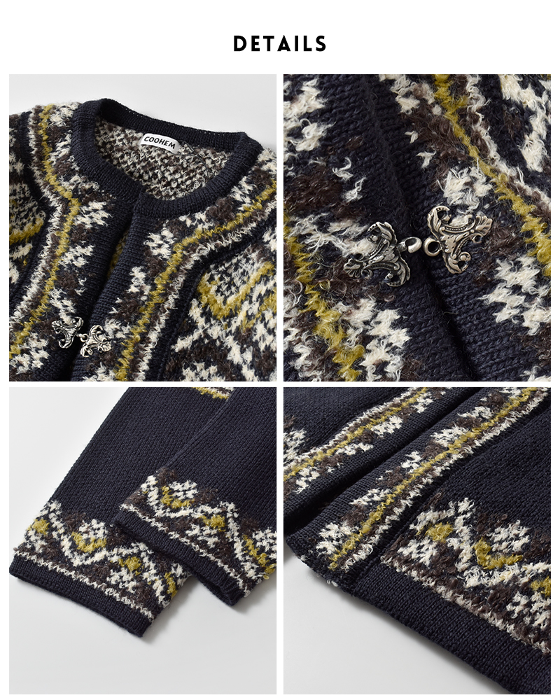 COOHEM(コーへン)ウールモヘアブレンドNORWEGIANニットカーディガン11-254-021