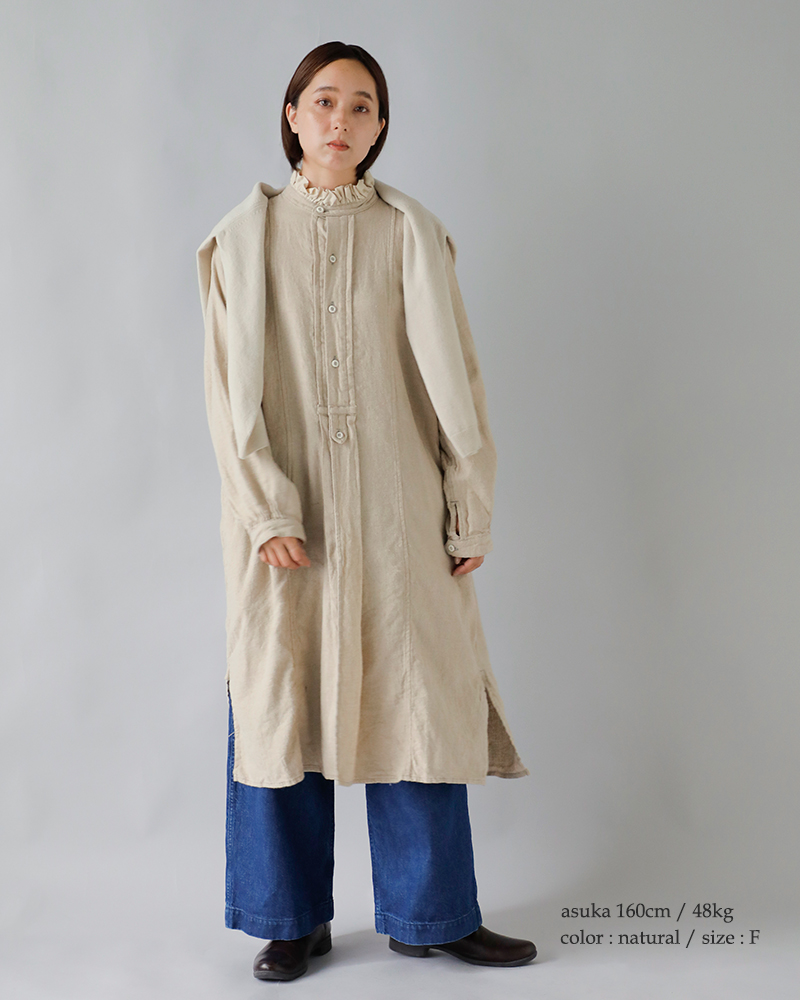 Vlas Blomme(ヴラスブラム・ブラスブラム)ブラッシュドリネンコットンフリルスタンドカラードレス13225105