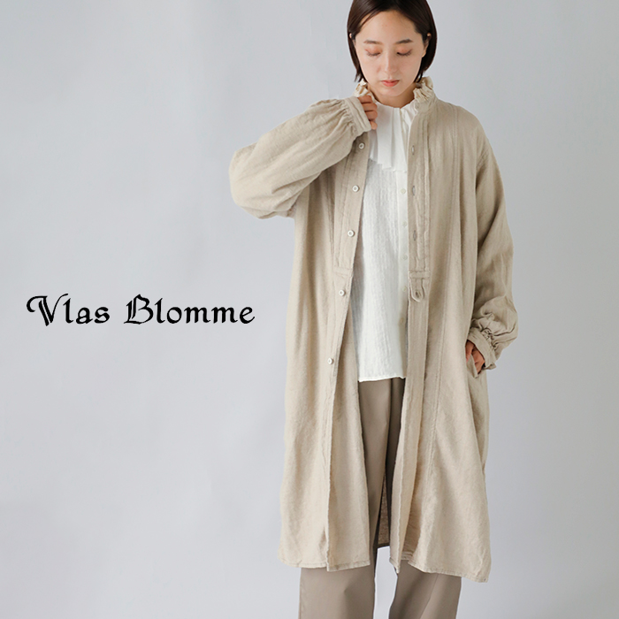 Vlas Blomme(ヴラスブラム・ブラスブラム)ブラッシュドリネンコットンフリルスタンドカラードレス13225105