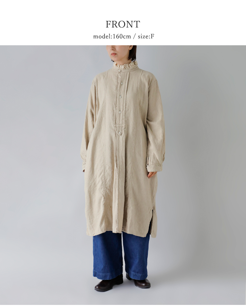 Vlas Blomme(ヴラスブラム・ブラスブラム)ブラッシュドリネンコットンフリルスタンドカラードレス13225105