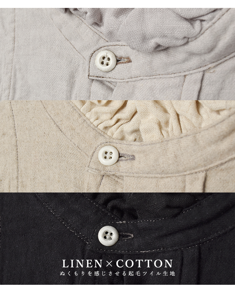 Vlas Blomme(ヴラスブラム・ブラスブラム)ブラッシュドリネンコットンフリルスタンドカラードレス13225105