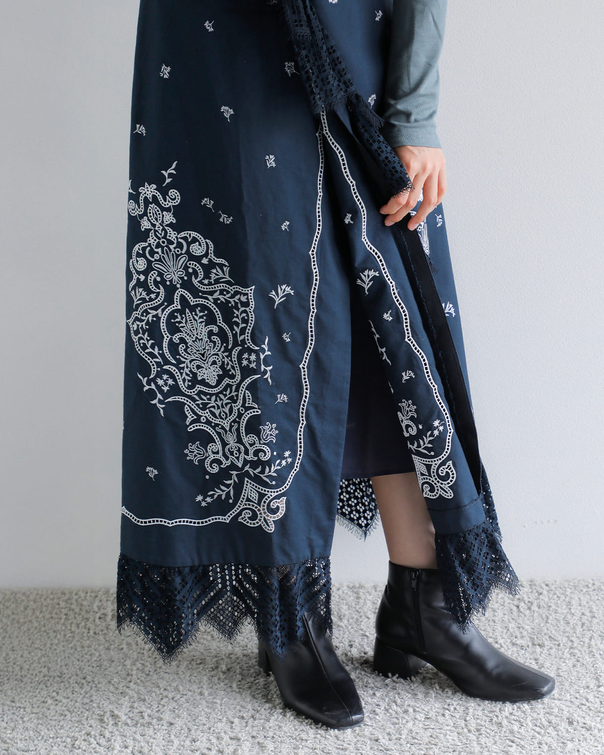 CREDONA クレドナ コットン レース 刺繍 ラップ スカート