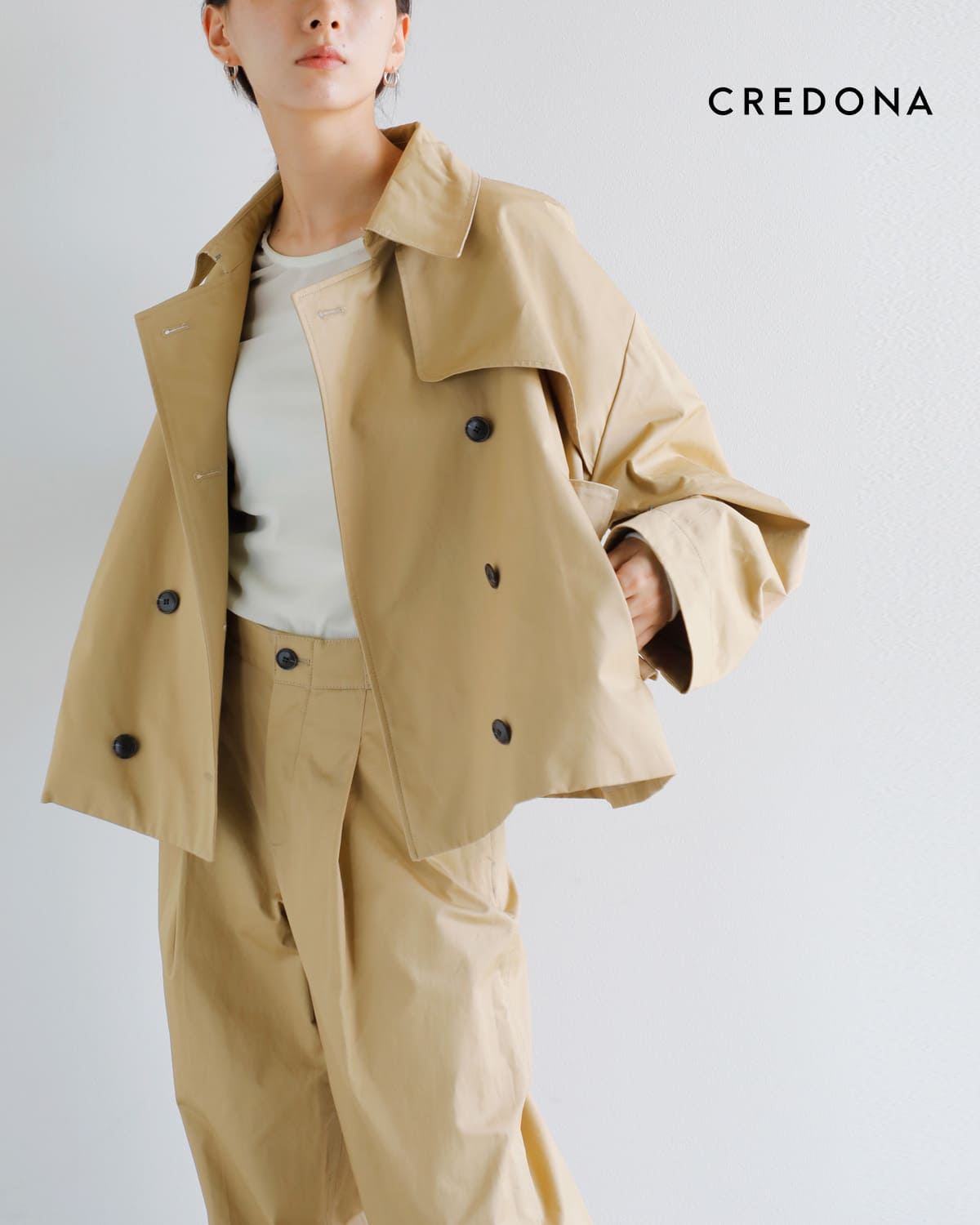 CREDONA(クレドナ)60/2 コットン ギャバジン ハーフ トレンチ コート “NORMANDY HALF TRENCH COAT”1425500354-0