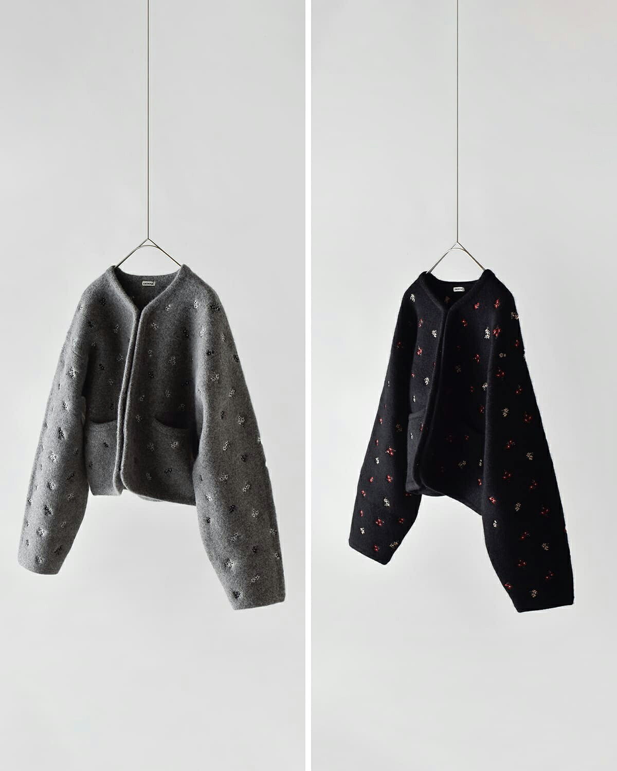 CREDONA(クレドナ)ウールブレンドブークレフラワー刺繍ニットジャケット “FLOWER EMBROIDERY KNIT JACKET” 1425511389-0