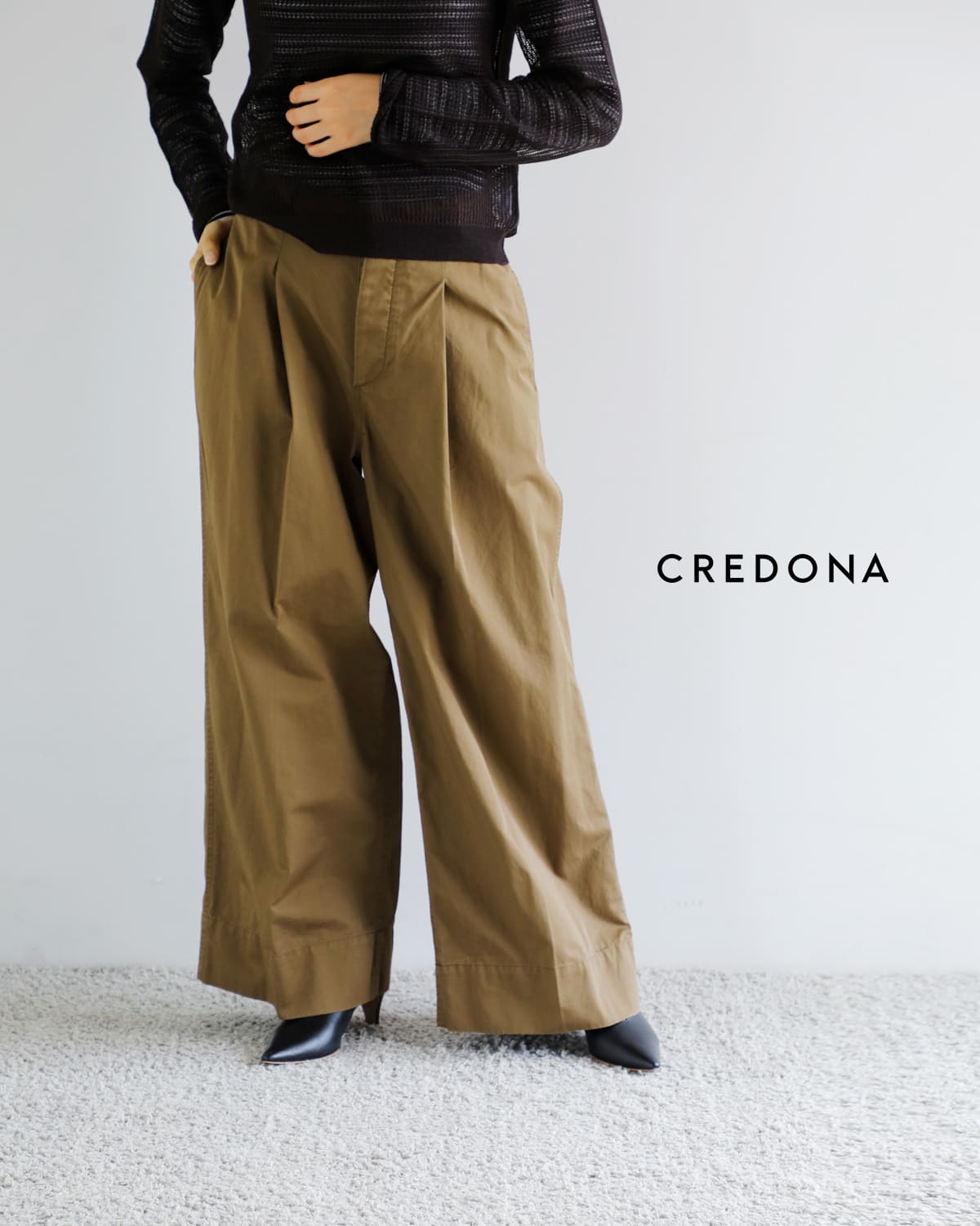 CREDONA(クレドナ)60/2 コットン ギャバジン ワイド チノ パンツ “NORMANDY WIDE CHINO”1425520381-0