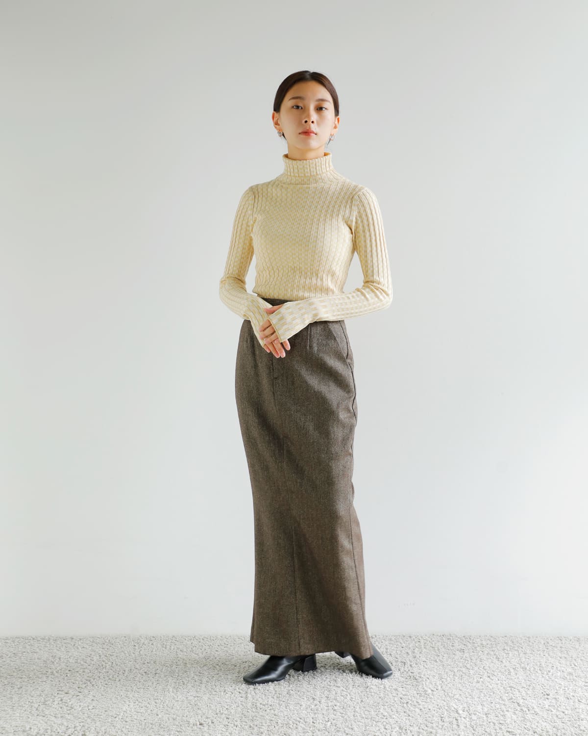 CREDONA(クレドナ)高密度ウールギャバジンペンシルスカート “THE C ICHIGUN SKIRT” 1425521372-0