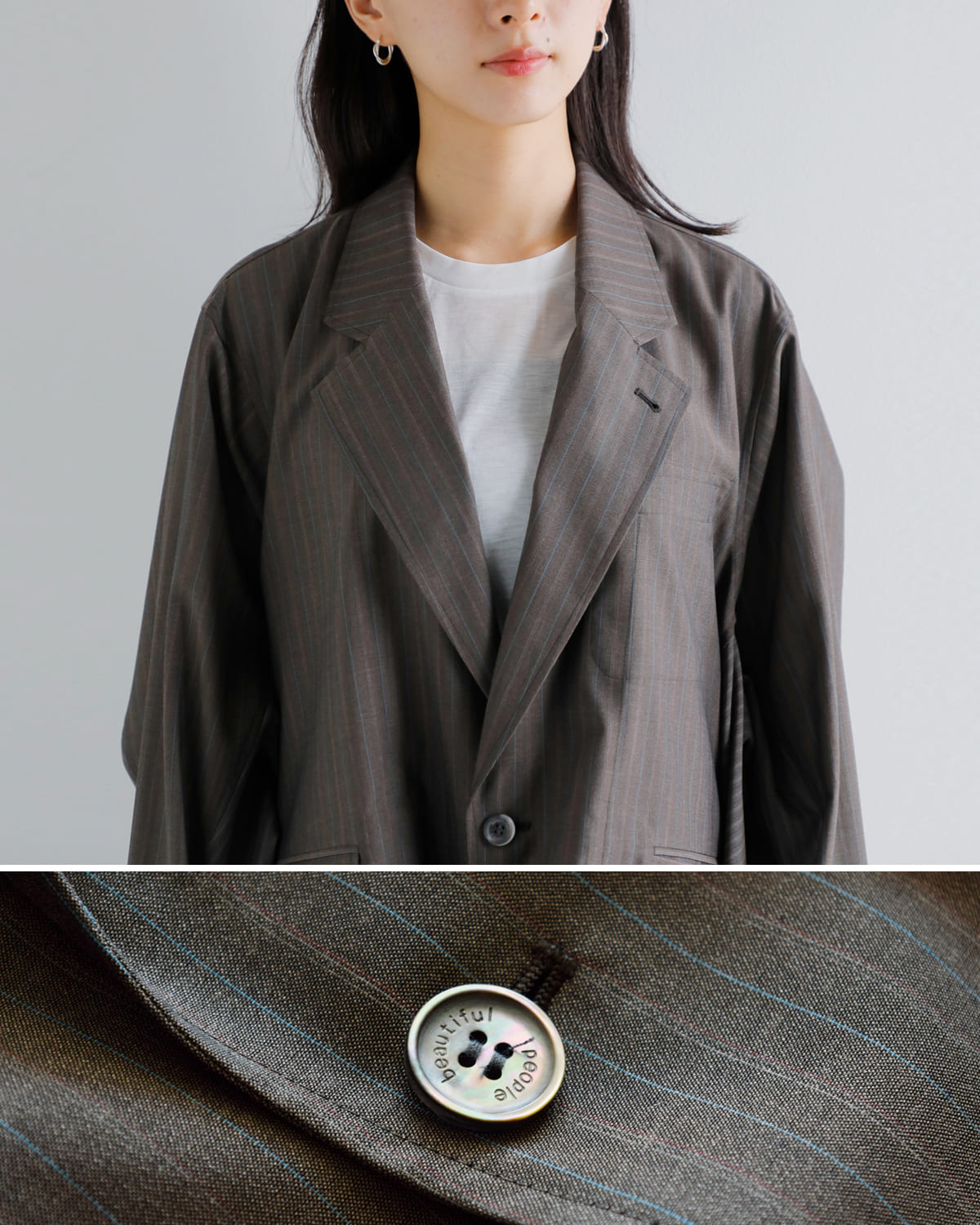 beautiful people(ビューティフルピープル)ウールシルク2wayテーラードジャケット “Double-end sheer stripe suiting jacket” 1545101003