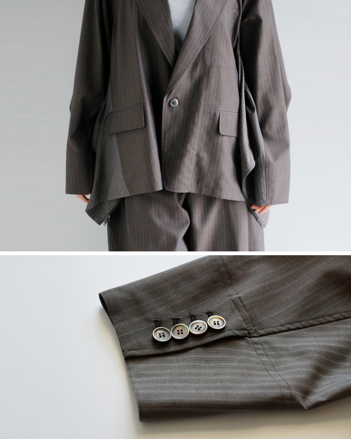 beautiful people(ビューティフルピープル)ウールシルク2wayテーラードジャケット “Double-end sheer stripe suiting jacket” 1545101003