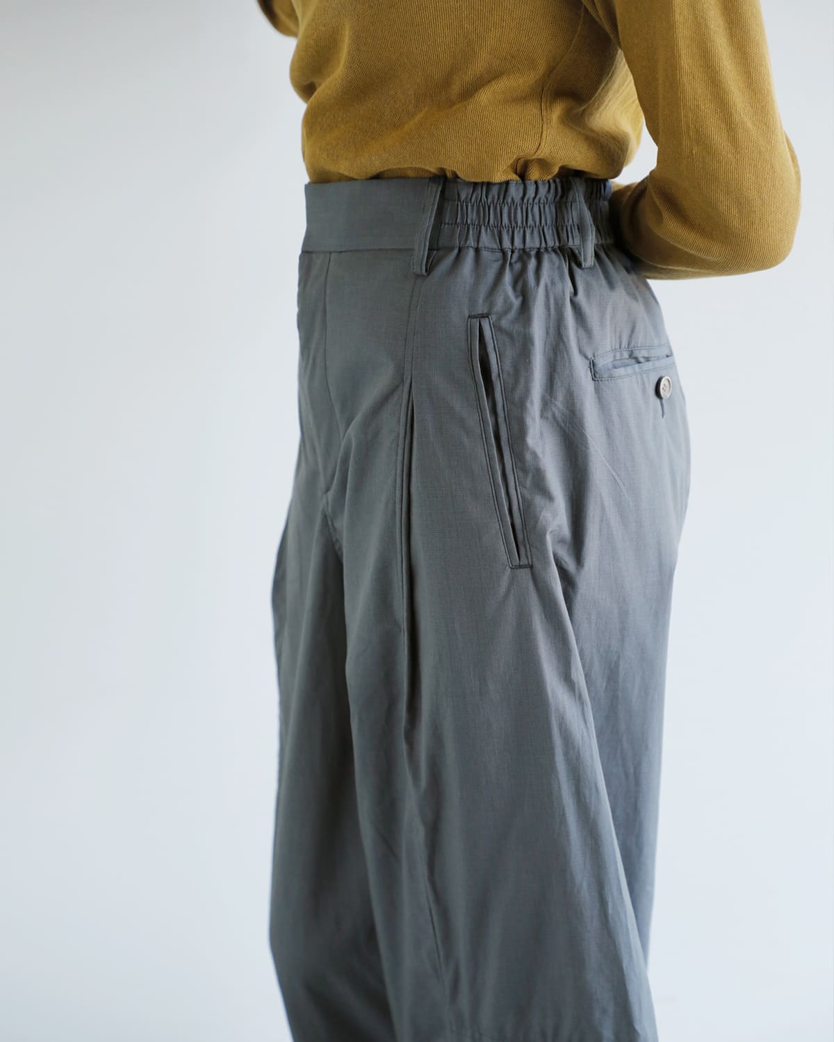 beautiful people(ビューティフルピープル)コットンテーパードイージーワイドパンツ1545105014 “Cotton suiting trompe loeil pants” 1545105014