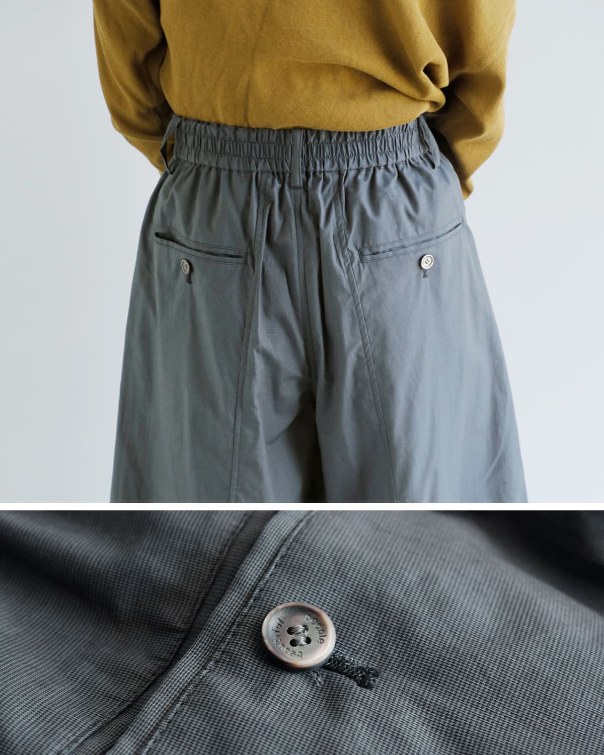 beautiful people(ビューティフルピープル)コットンテーパードイージーワイドパンツ1545105014 “Cotton suiting trompe loeil pants” 1545105014