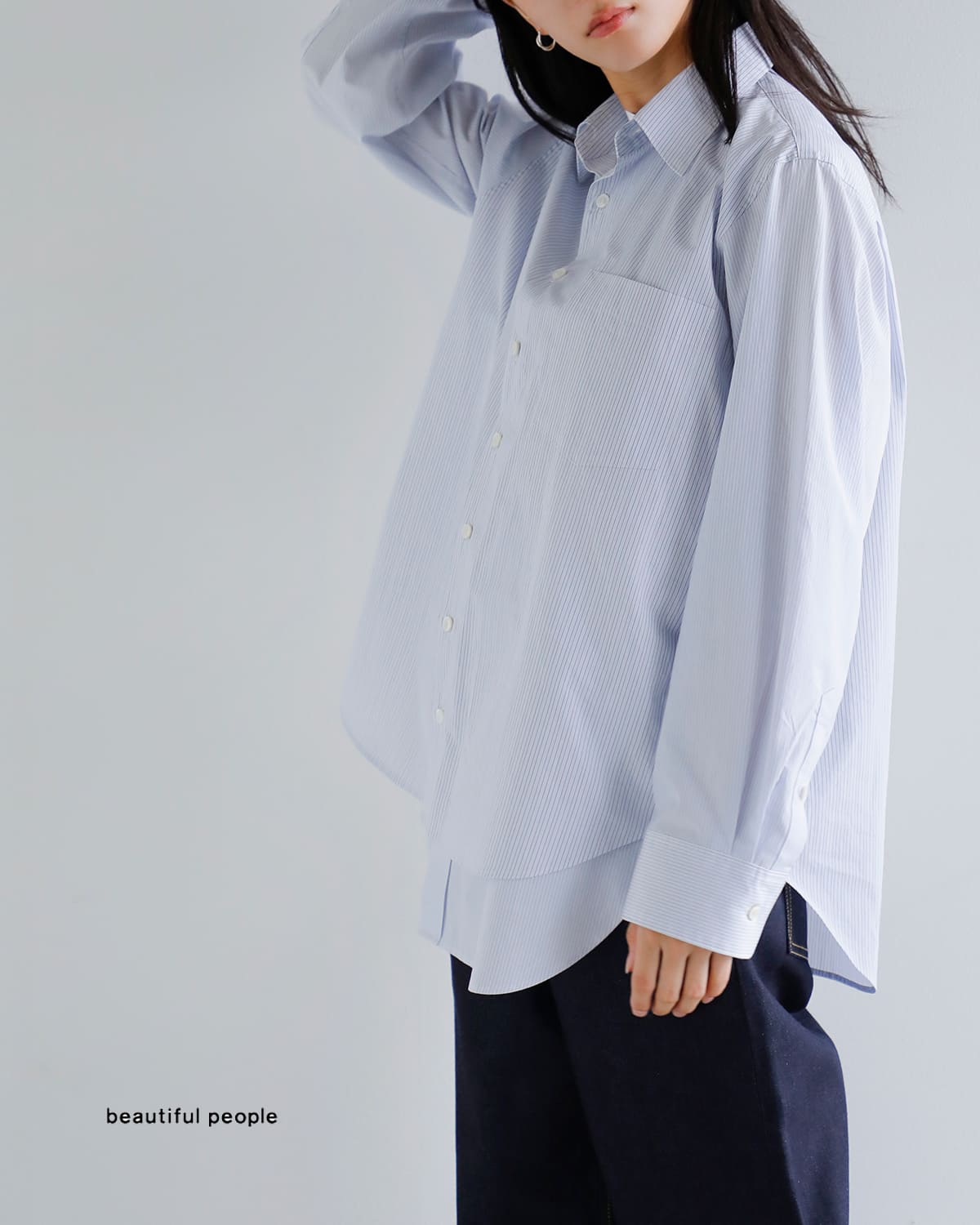 beautiful people(ビューティフルピープル)フィンクスコットン ストライプ シャツ “Double-front finx stripe shirt”1545106003