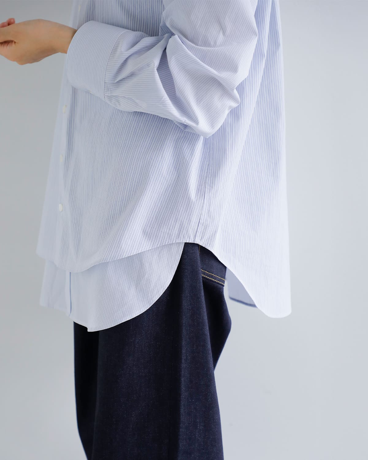 beautiful people(ビューティフルピープル)フィンクスコットンストライプシャツ “Double-front finx stripe shirt” 1545106003