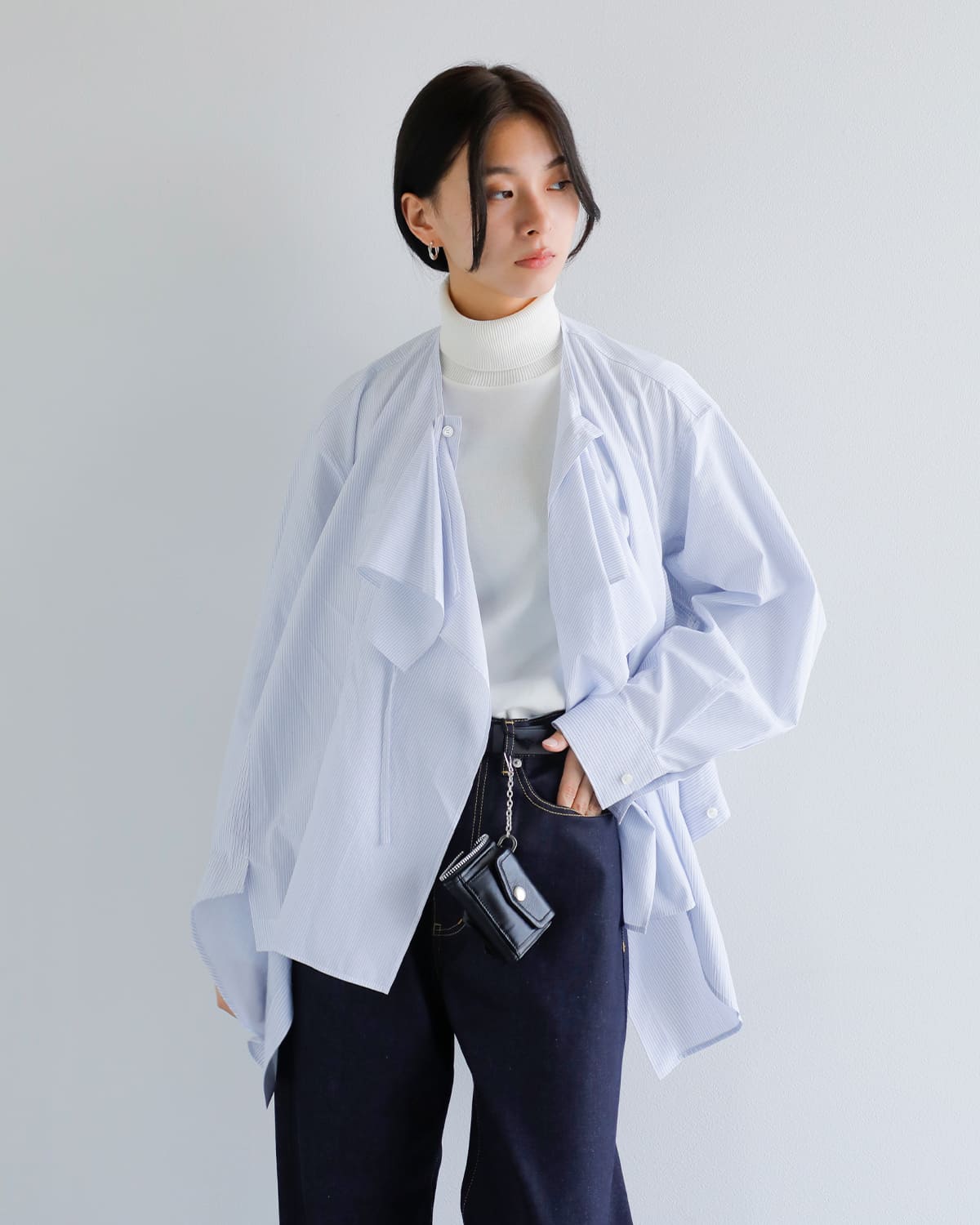 beautiful people(ビューティフルピープル)フィンクスコットン2wayストライプラッフルシャツ “Double-end finx stripe ruffle shirt” 1545106006