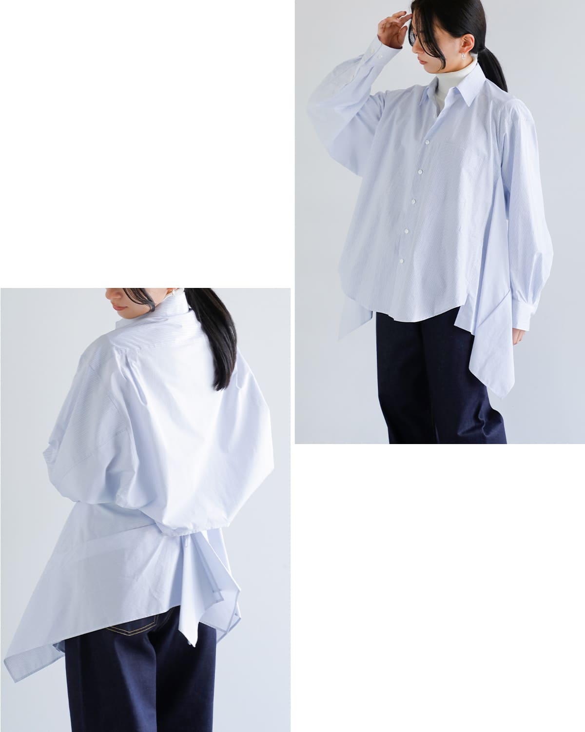 beautiful people(ビューティフルピープル)フィンクスコットン2wayストライプラッフルシャツ “Double-end finx stripe ruffle shirt” 1545106006