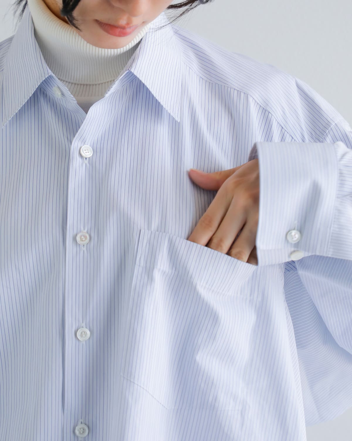 beautiful people(ビューティフルピープル)フィンクスコットン2wayストライプラッフルシャツ “Double-end finx stripe ruffle shirt” 1545106006