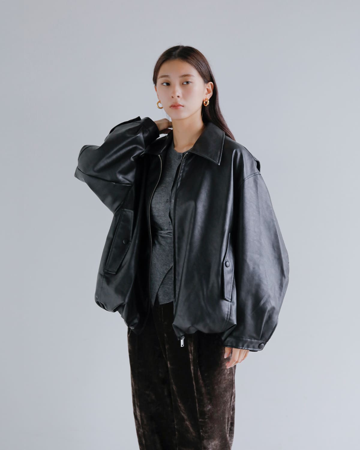 CLANE(クラネ)フェイクレザーバルーンジャケット 19101-0012