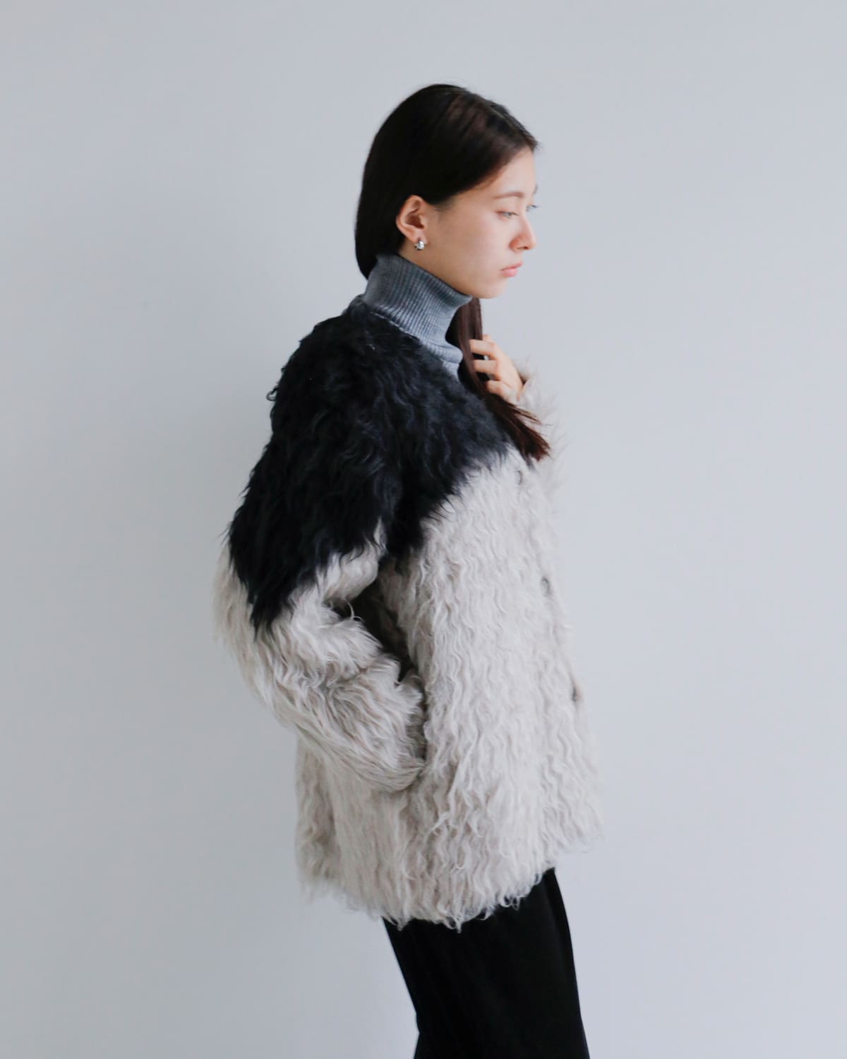 CLANE(クラネ)バイカラーシャギーニットカーディガン 19106-2152