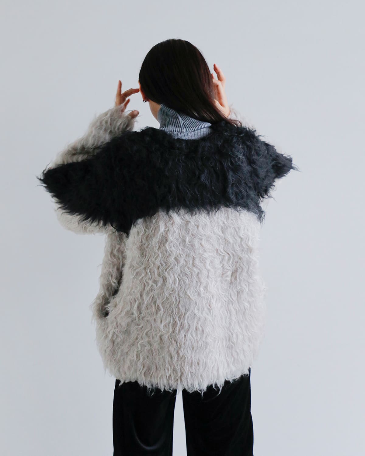 CLANE(クラネ)バイカラーシャギーニットカーディガン 19106-2152