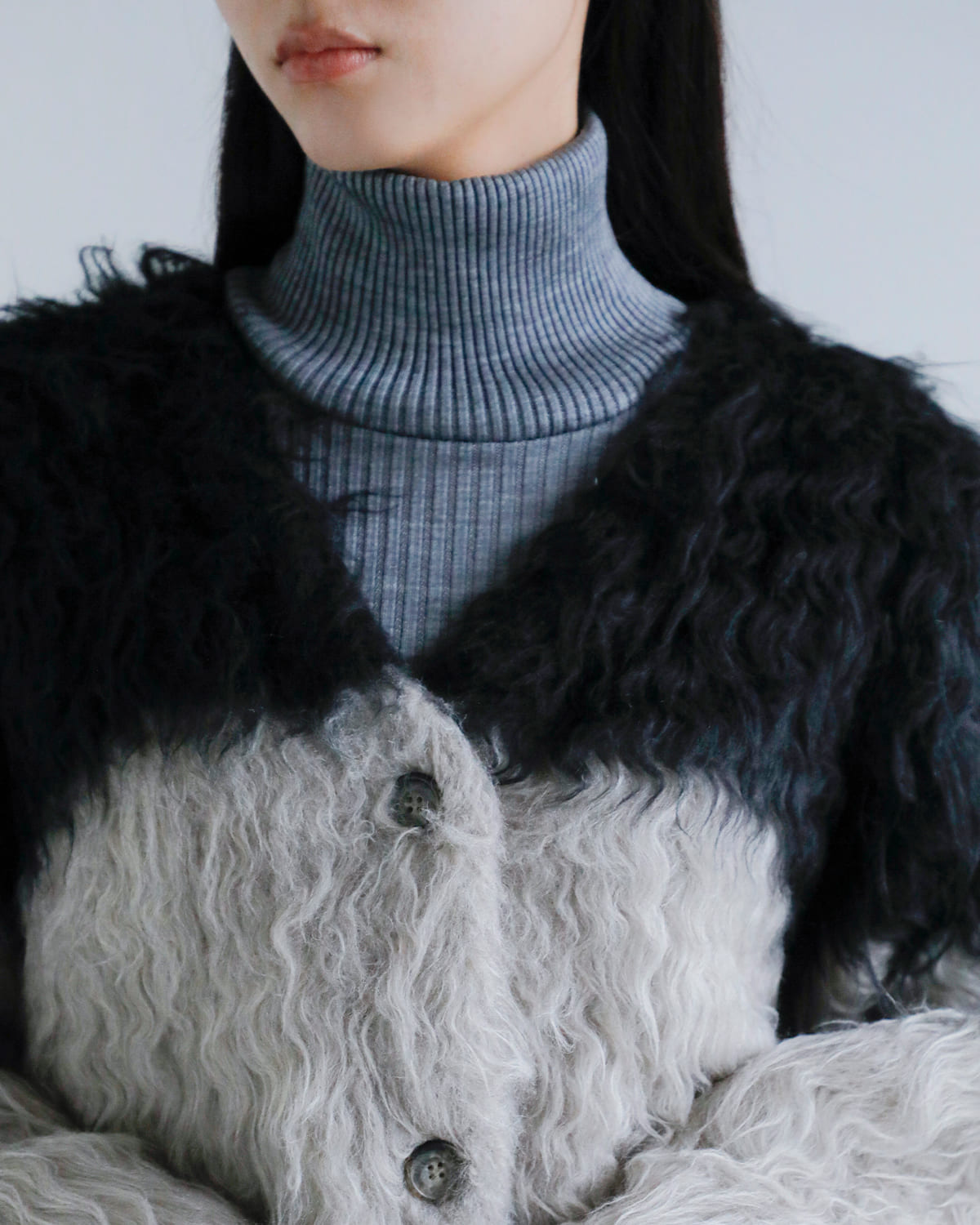 CLANE(クラネ)バイカラーシャギーニットカーディガン 19106-2152