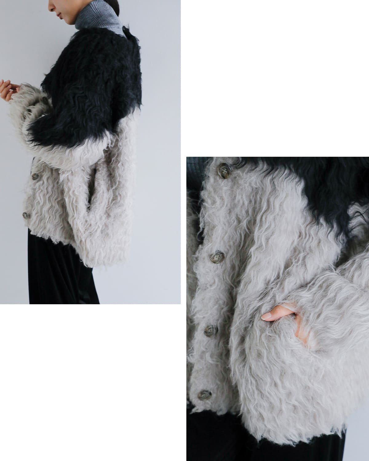 CLANE(クラネ)バイカラーシャギーニットカーディガン 19106-2152