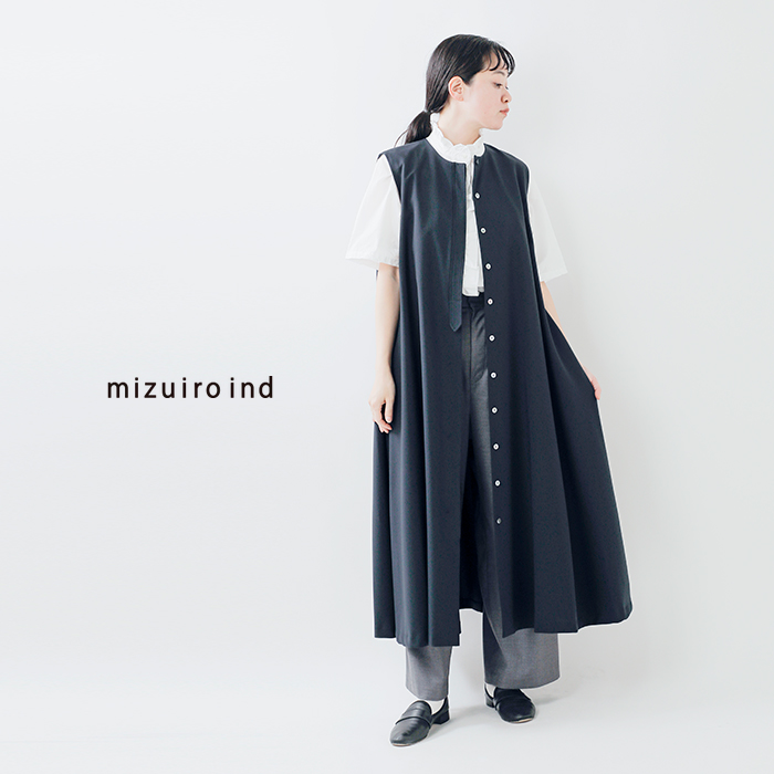 mizuiro-ind(ミズイロインド)ポプリンノースリーブフレアワンピース2-250081