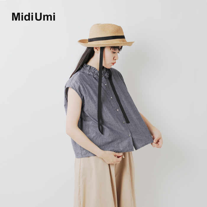 Midi-Umiミディウミウエストフリルギャザーパンツシャンブレーリネン SALE 30%OFF】[2-739766]Midi Umi(ミディウミ) シャンブレー
