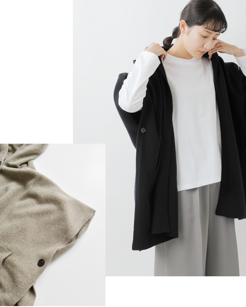 EMMACULATE(エマキュレイト)ウールカシミヤフード付きニットポンチョ2253k-01360