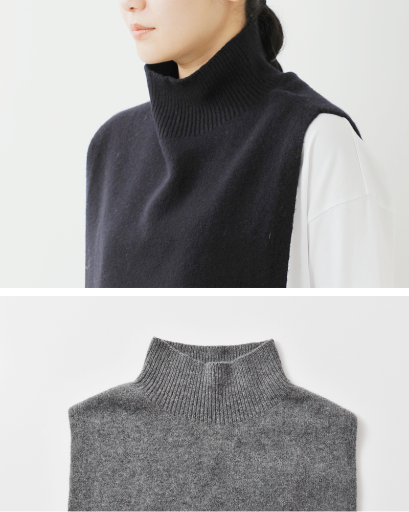 EMMACULATE(エマキュレイト)2wayウールカシミヤリボン付きハイネックビブニットベスト2253k-01362